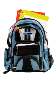 Blue School Back Pack full of school supplies